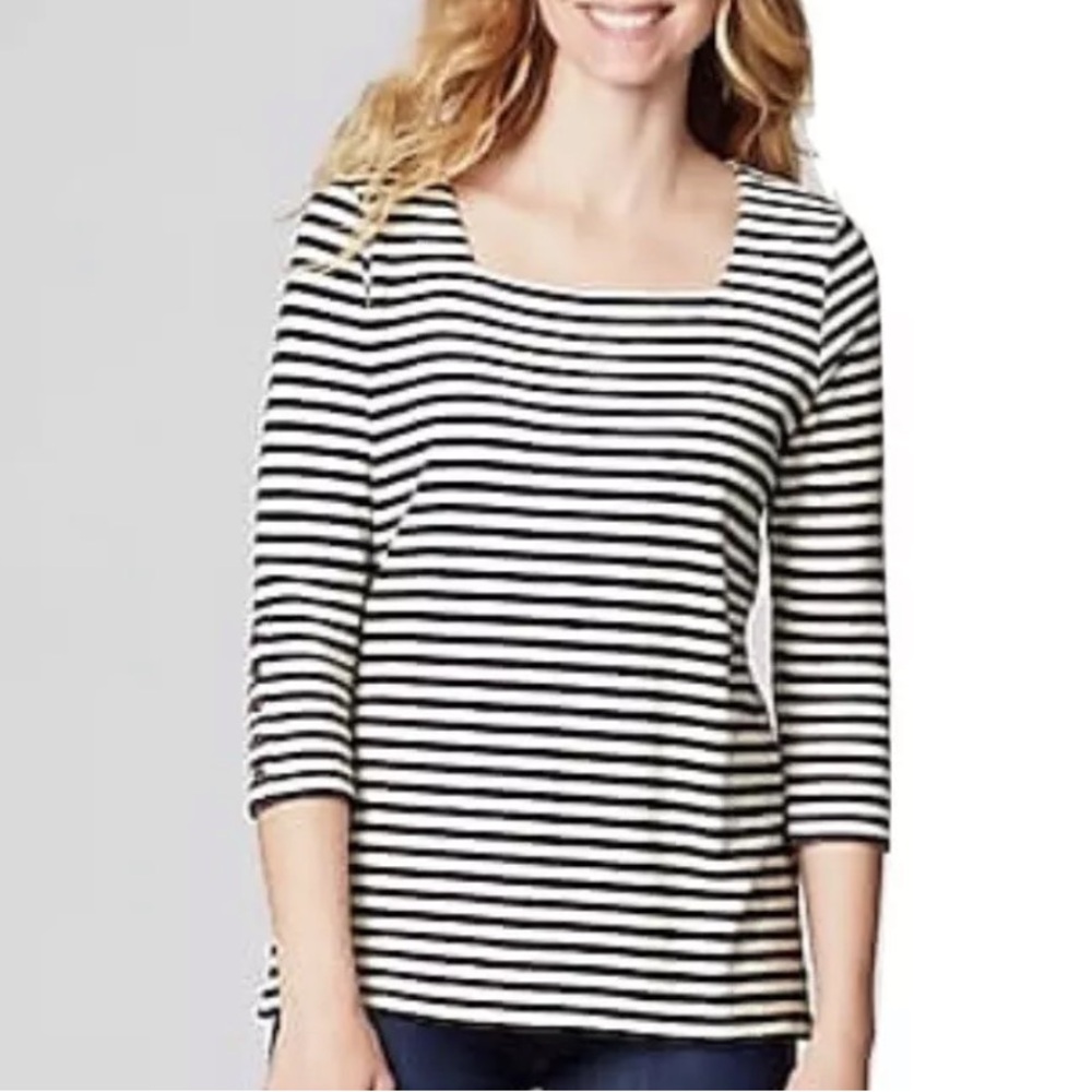 J.Jill Navy & Cream Nautical Striped lightweight Cotton Knit Sweater Small